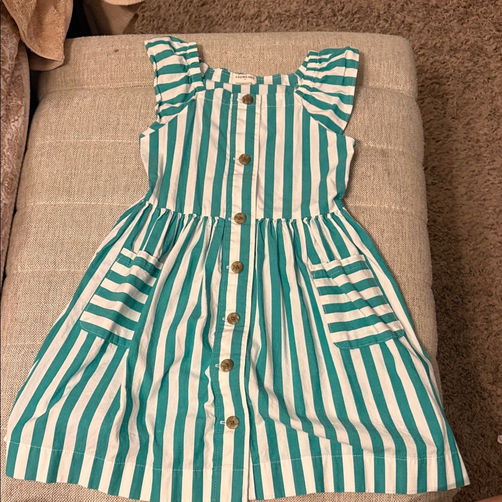 J.Crew crew cuts Girls' Green and White Striped Button-Front Dress